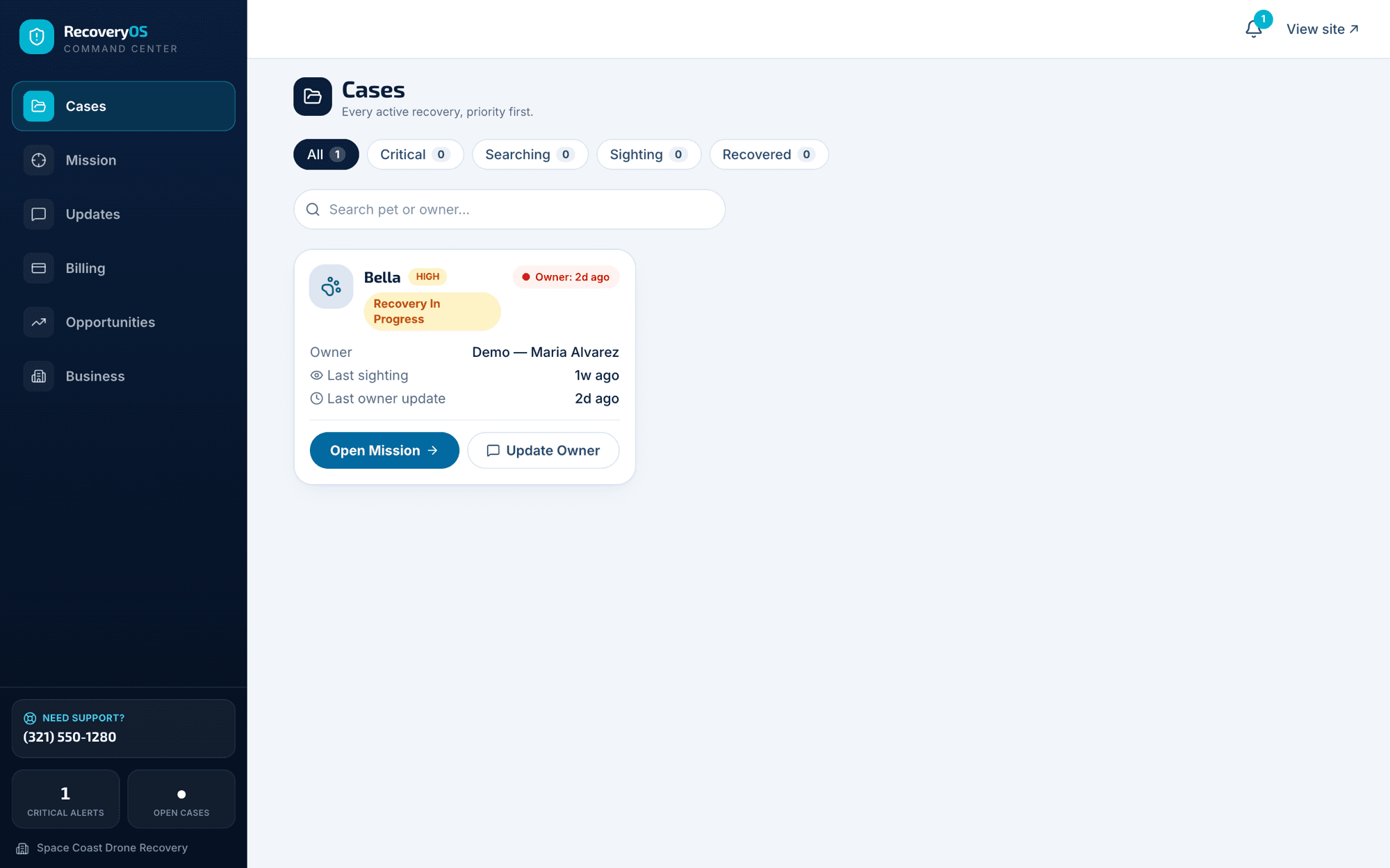 RecoveryOS — Dispatch screen